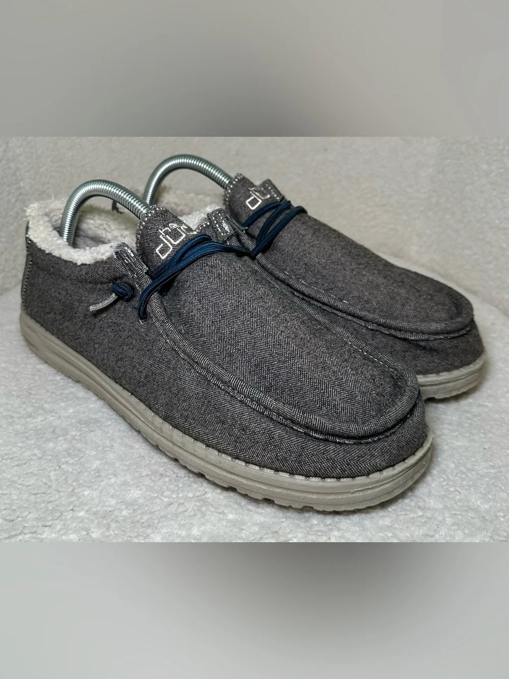 Hey Dude Wally Fleece Lined Grey Gray Brown Slip On Loafers Cozy Lightweight 9